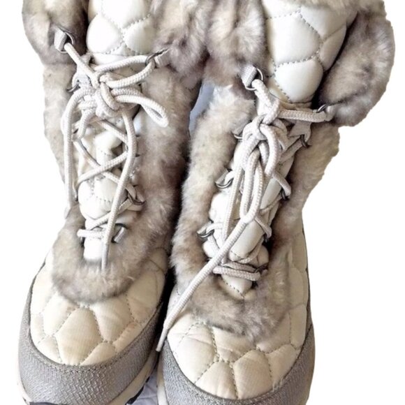 LL Bean Ivory Quilted Faux Fur Winter Snow Boots 7 - Picture 3 of 8